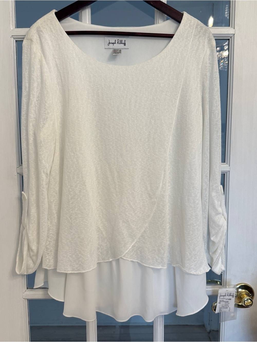 JOSEPH RIBKOFF Women's White Mixed Media Layered Long Sleeve Top Size 16 NEW